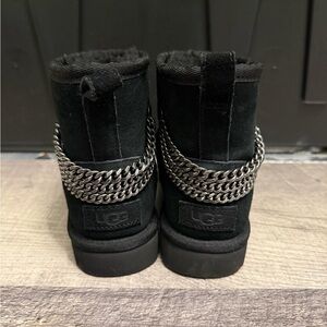 UGG Black Boots with Silver Chain Accent
